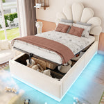 Upholstered Bed 90x200cm, Flower Headboard & Storage, Beige Velvet