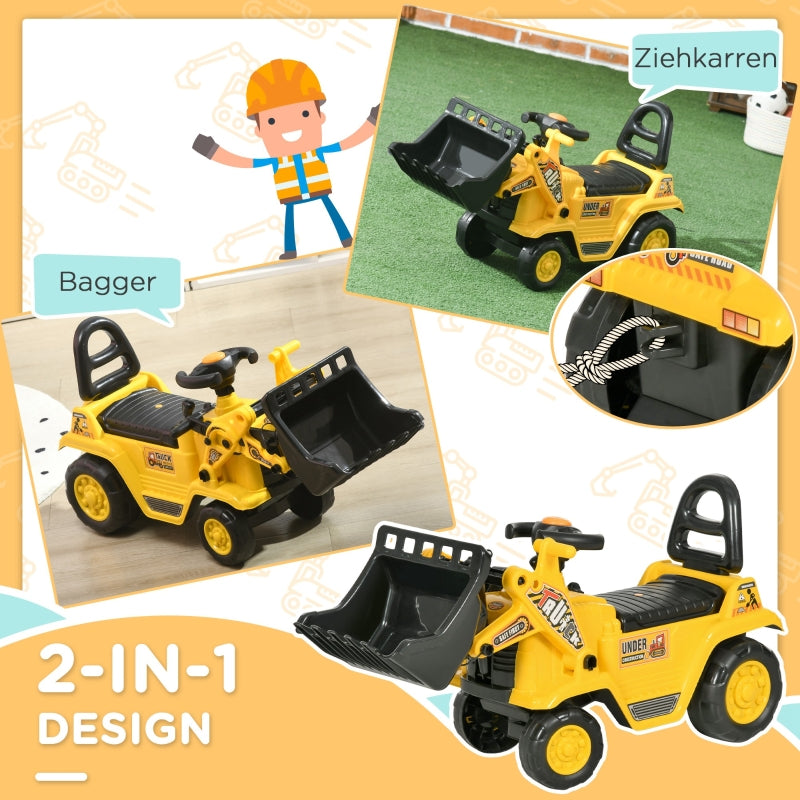 Seat Excavator, Children's Ride-on Car Tractor with Storage and Horn, Yellow and Black