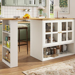360° Rotating Sideboard - Multifunctional Dining Bar, 5 Shelves & Glass - White