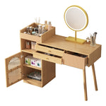 Dressing table set, cosmetic table with LED mirror and 3-color lighting, wooden