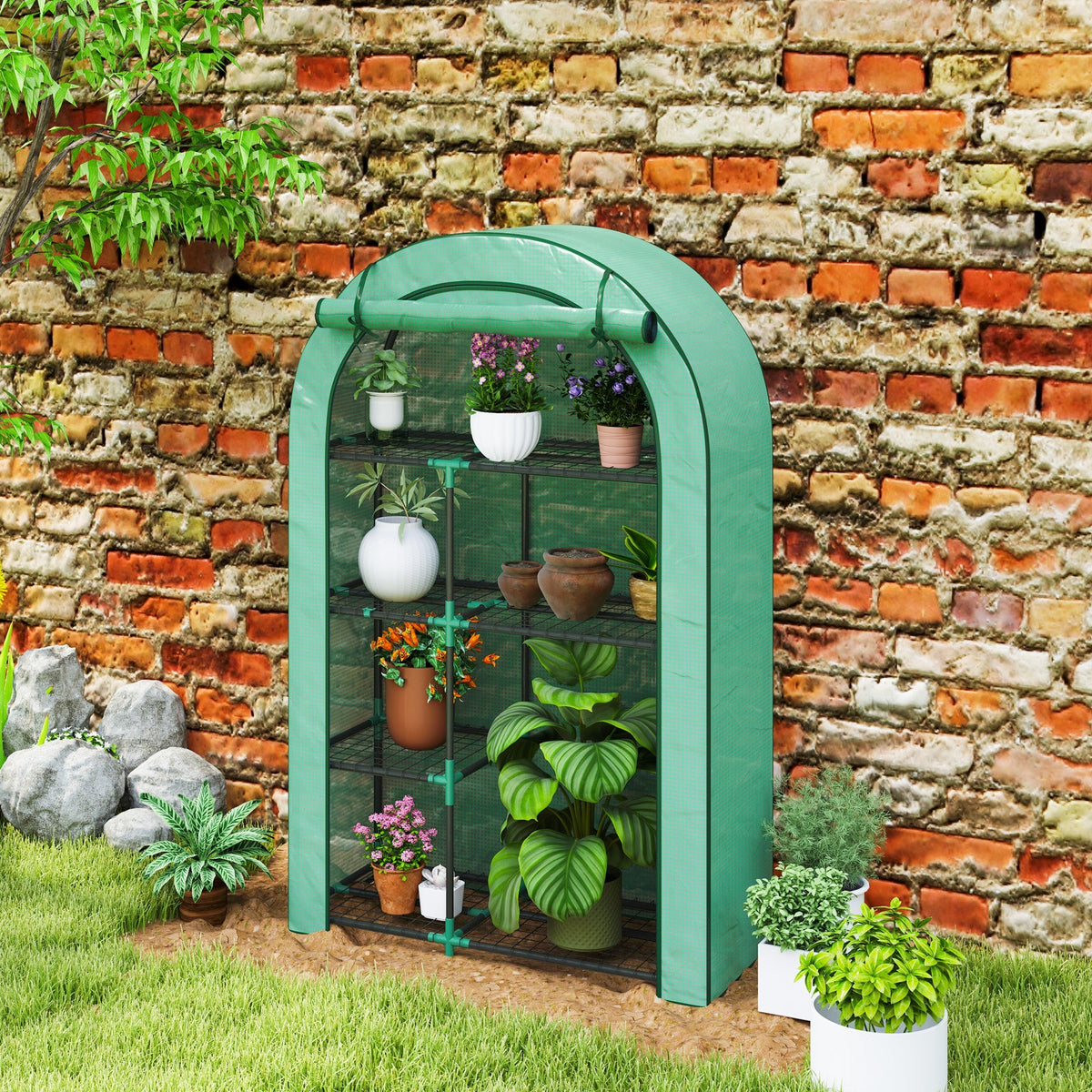 Greenhouse round roof, door, shelves, winter-proof film, steel