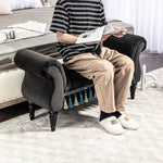 Upholstered Bench, Storage Armrest Wooden Legs, Dark Grey