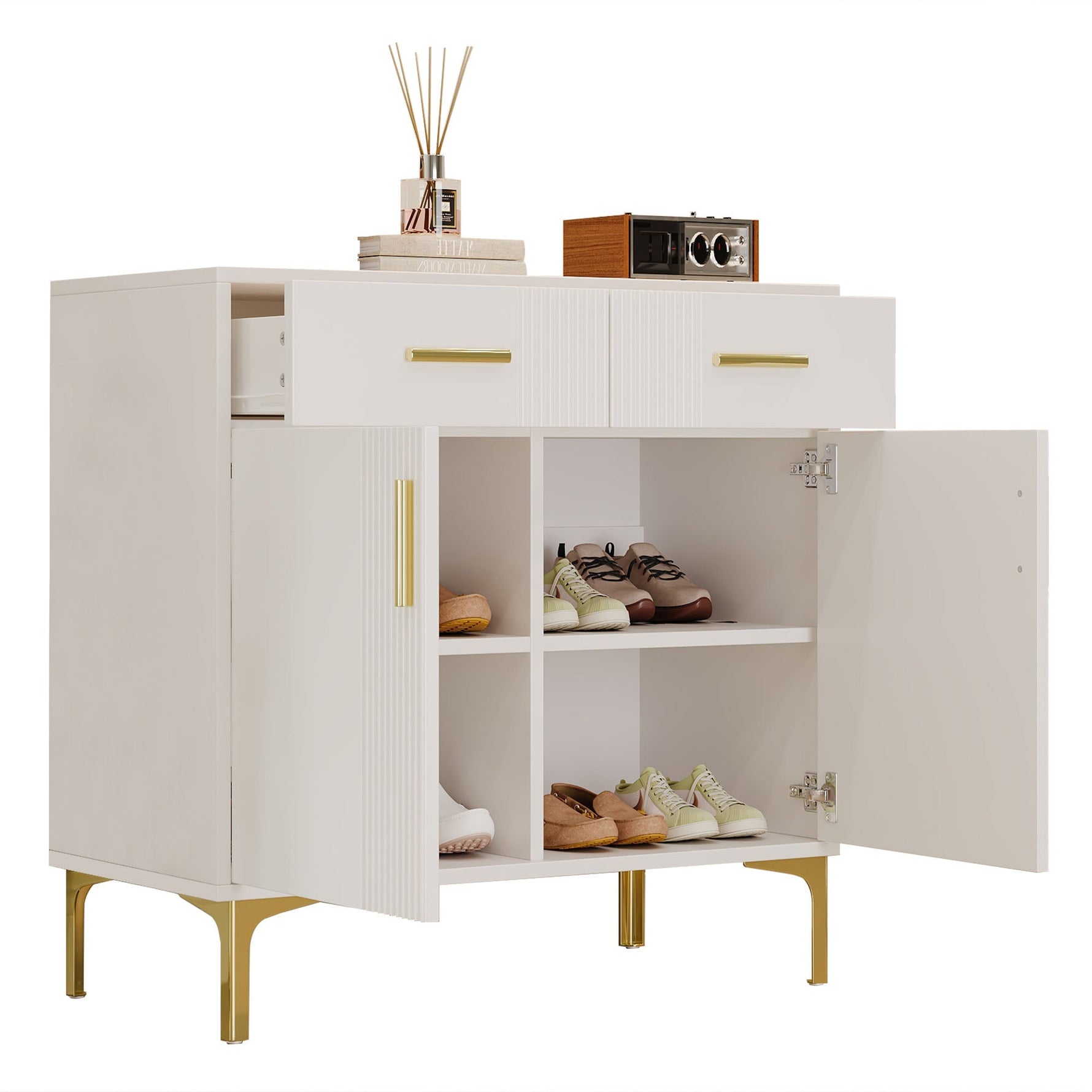 Modern sideboard with 2 doors and 2 drawers, metal