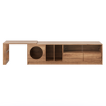 Modern Rotating TV Cabinet Extendable Pet-Friendly Glass Doors 180(+80)x40x50 cm - Walnut