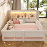 Flatbed Kids Bed 140x200cm with LED Light & Railings, White