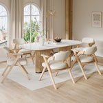 Set of 2 Folding Dining Chairs, Solid Wood and Breathable, Beige Linen