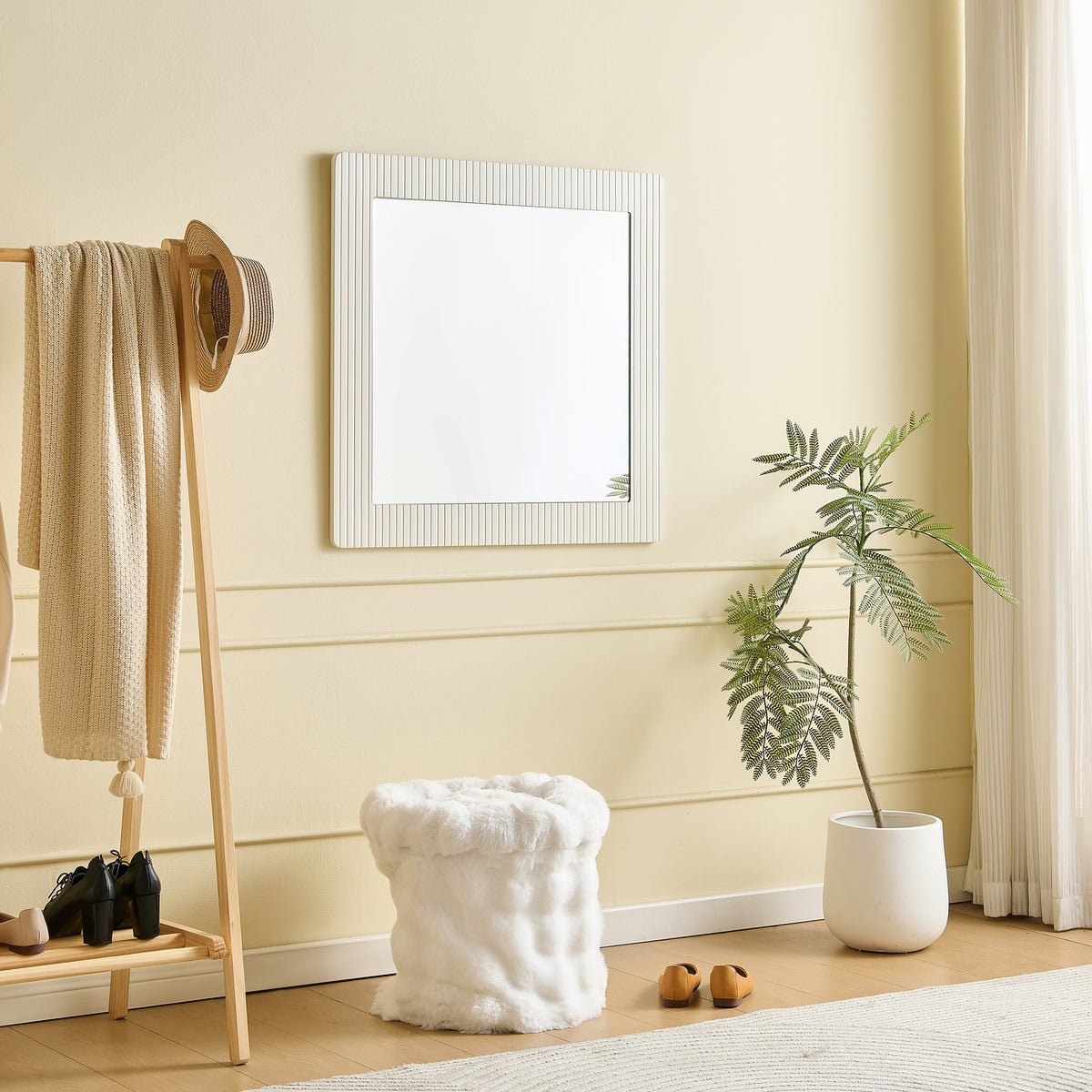 Square Wall Mirror 80x80cm Modern Design White Wood Look