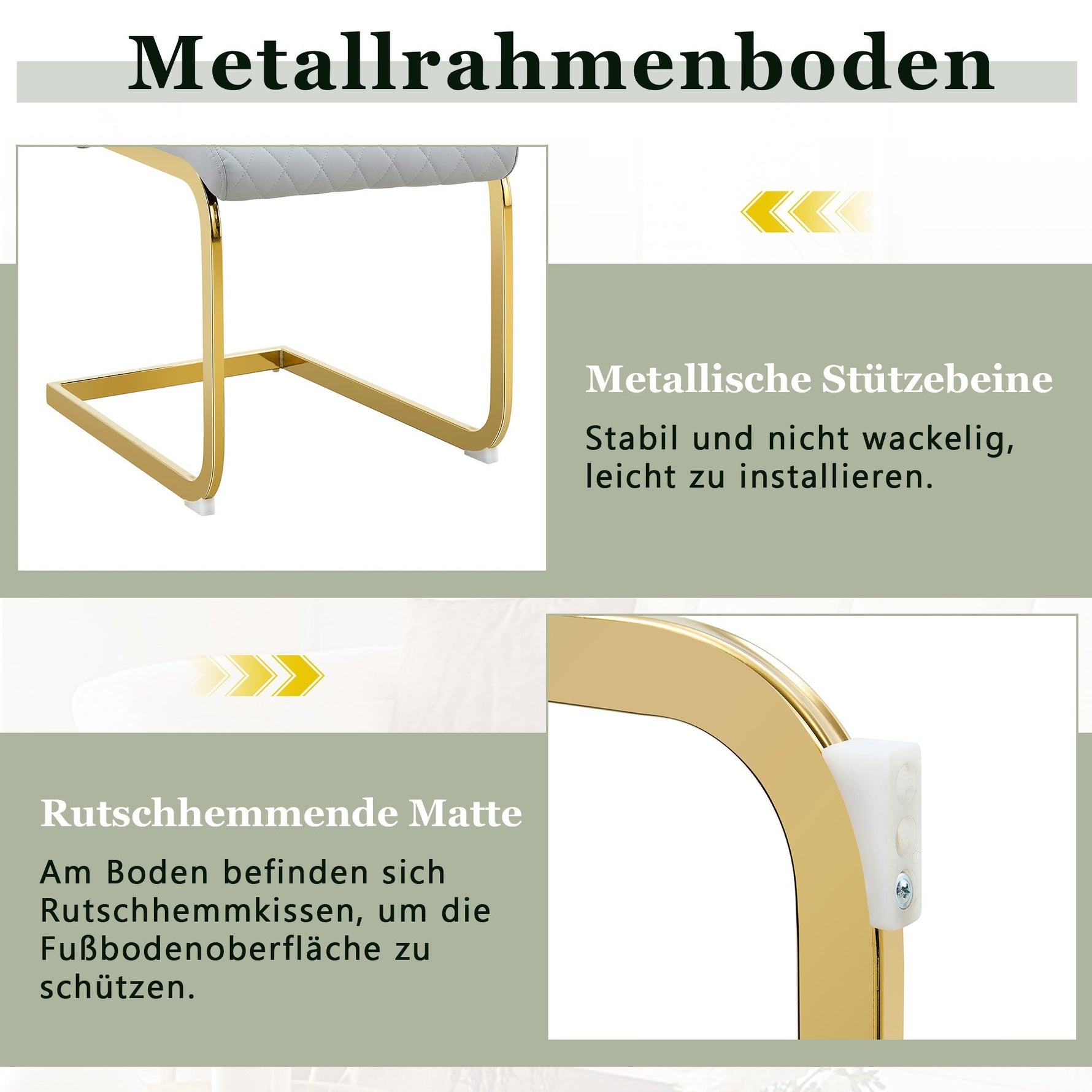 Dining Chair Set of 2, High Backrest and Gold Metal Frame, Light Grey PU Leather