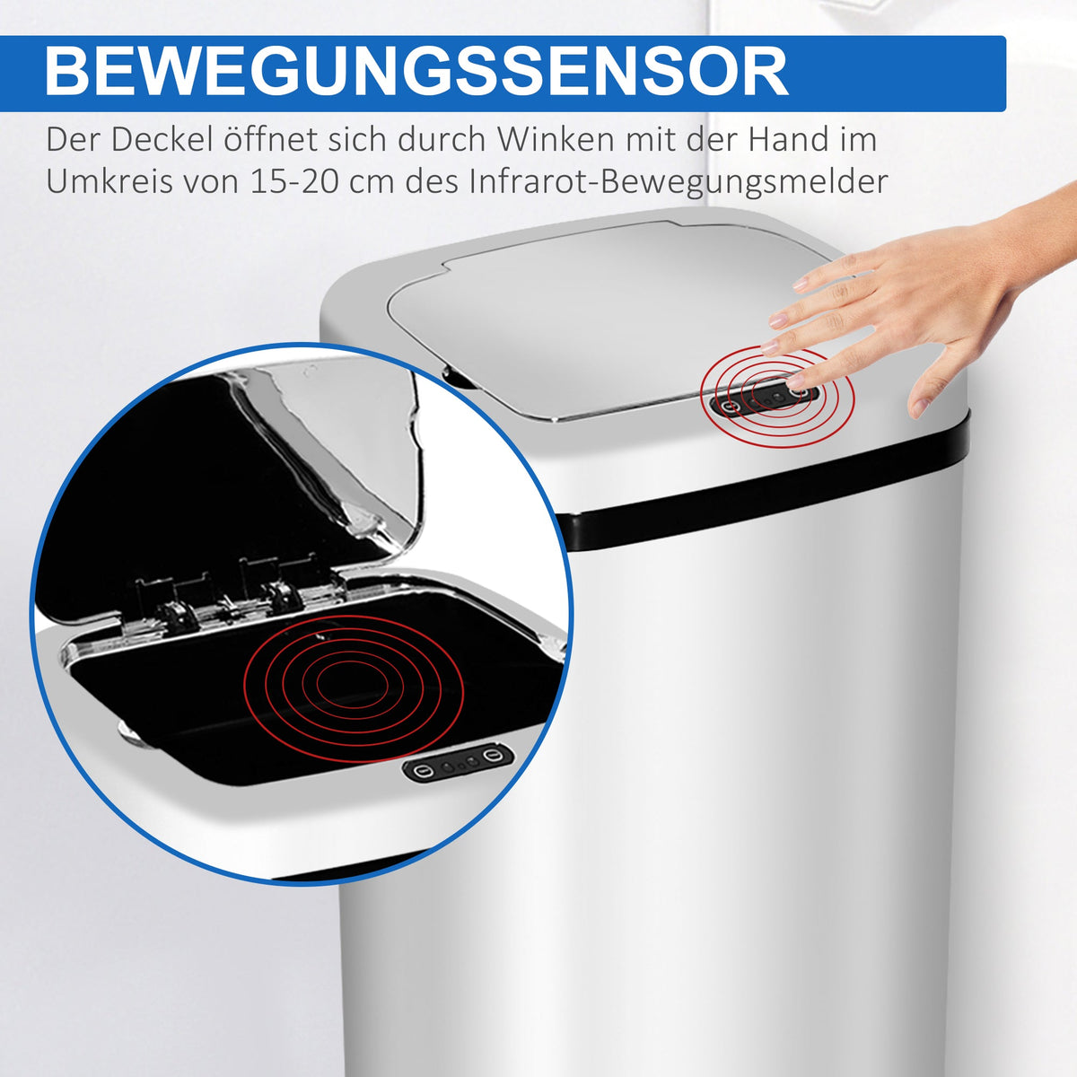 Automatic Trash Can with Sensor, Kitchen Waste Bin, Stainless Steel, Silver (50L)