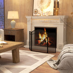 Fireplace Guard, 3 Panels, Folding Screen, Metal, Black