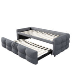 Extendable Upholstered Sofa Bed with Slatted Base and Teddy Velvet Fabric, Grey
