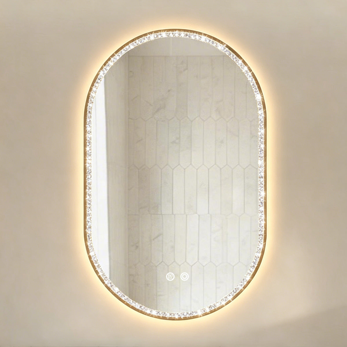 Oval Bathroom Mirror 50x80cm LED Anti-Fog Brushed Gold Frame