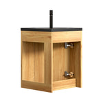 Wall-Mounted Corner Bathroom Vanity Unit with Matte Black Resin Basin, Natural Wood Grain
