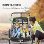 2-in-1 Bicycle Trailer, 2 Children, Push-along, Rain Cover, Brake, Green