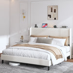 Bed Frame 180x200 Upholstered Platform Wing Headboard Metal Slats Fabric