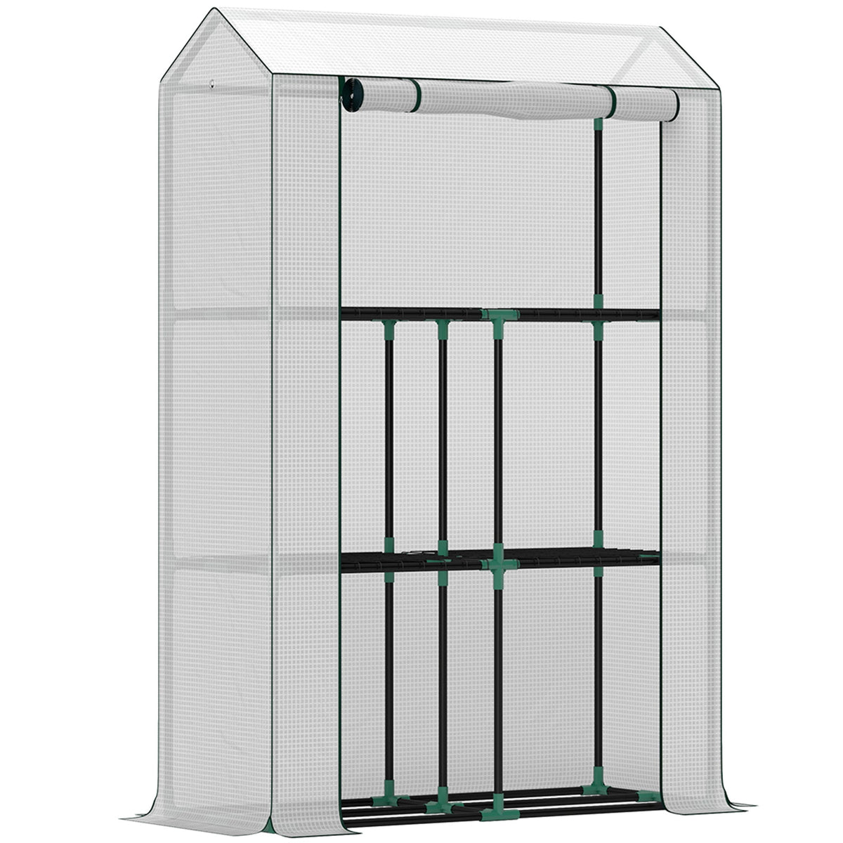 Greenhouse with Shelves, Roller Door, UV Protection, Steel, White
