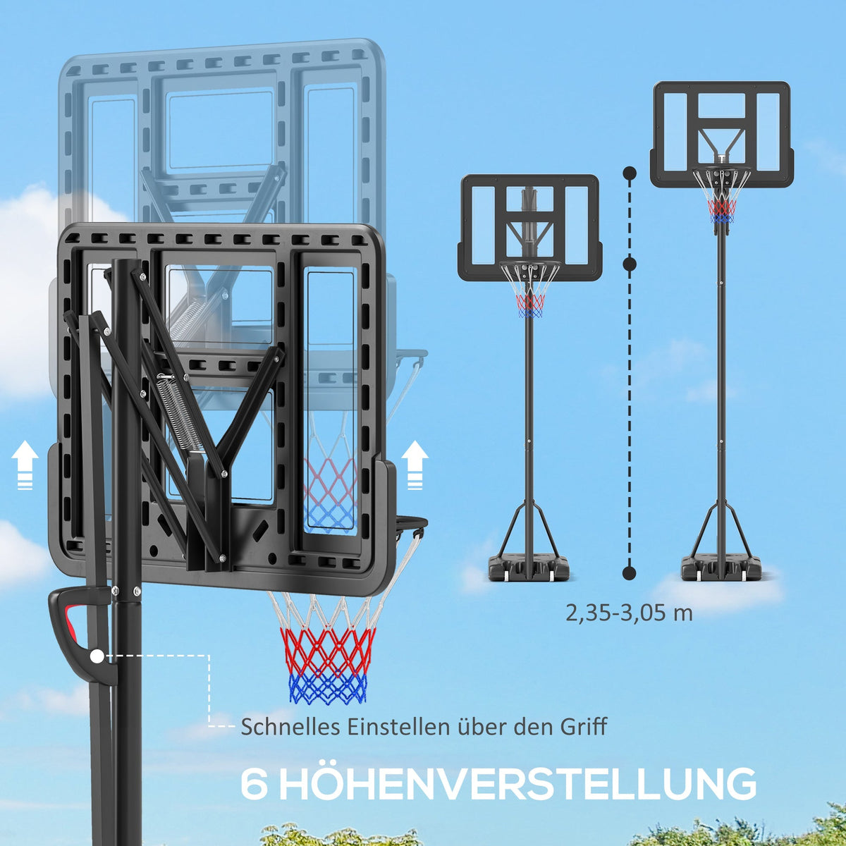 Outdoor Basketball Hoop, Adjustable Height, Shatter-Proof Backboard, Adults