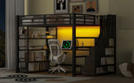 Metal Loft Bed with Stairs, Desk, Storage, USB and LED, 140x200, Black