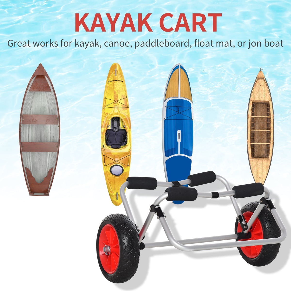Canoe/Kayak/Surf Trolley Foldable with PU Wheels Padded Aluminum, Silver