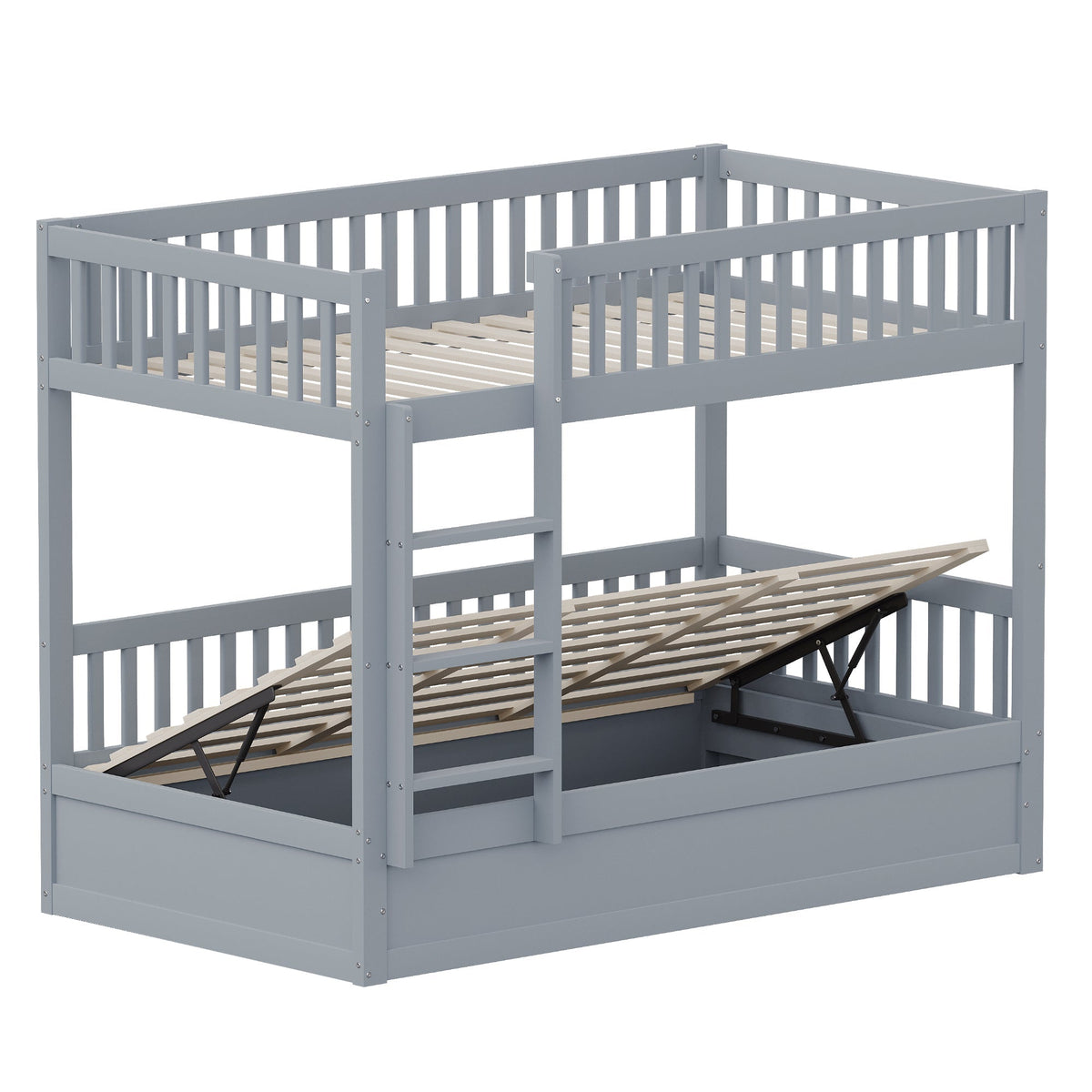 Children's Bunk Bed, 90x200 Hydraulic Storage System, Solid Wood Gray