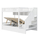 Wooden Bunk Bed 140x200cm with Hydraulic Storage & Stairs, White