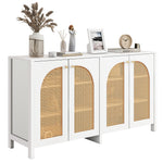 Sideboard, 4 Rattan Doors with Metal Handles, White