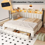 Upholstered Sofa Bed with Storage & LED Lighting, Beige Velvet