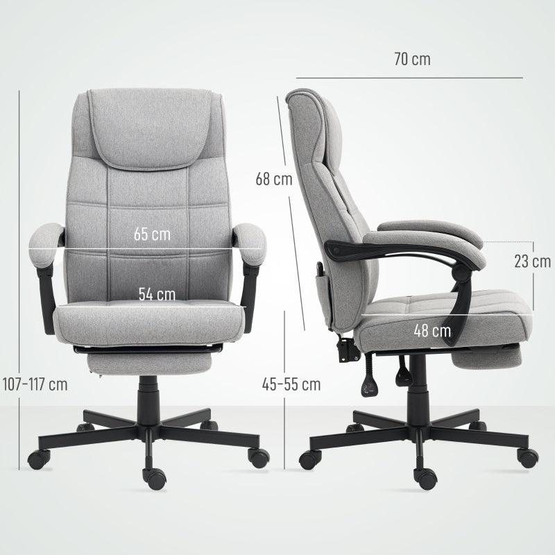 Office Chair, Ergonomic Massage Reclining Footrest, Grey Linen Look