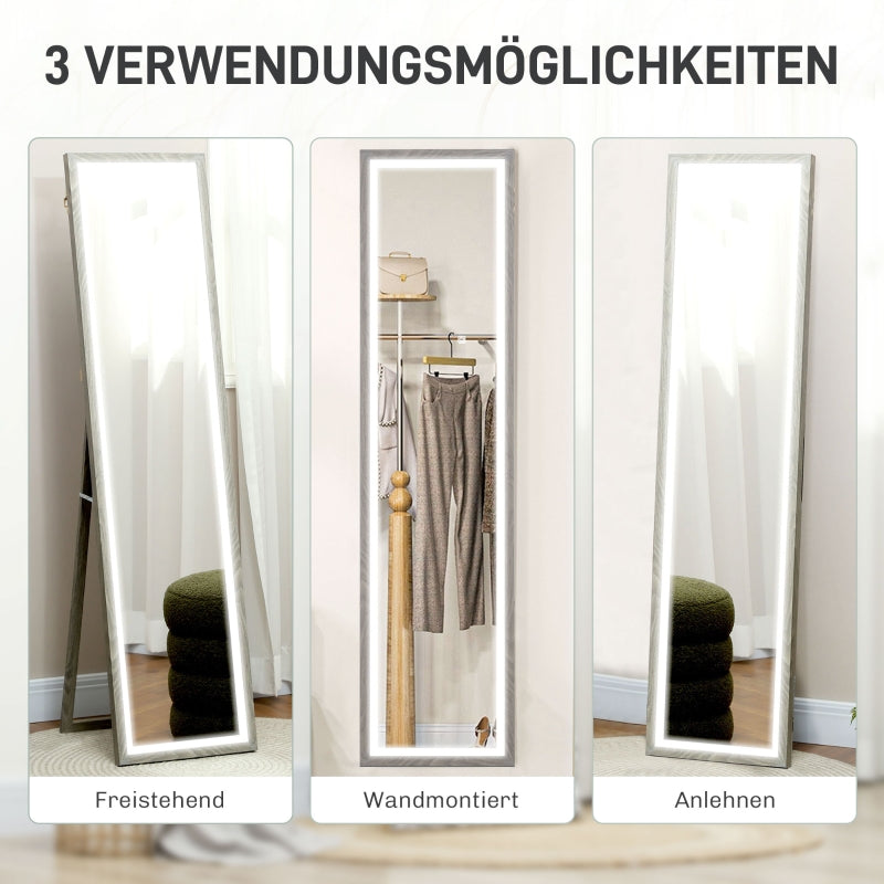 Full-Length Mirror, LED Light, 3 Light Colors, Gray