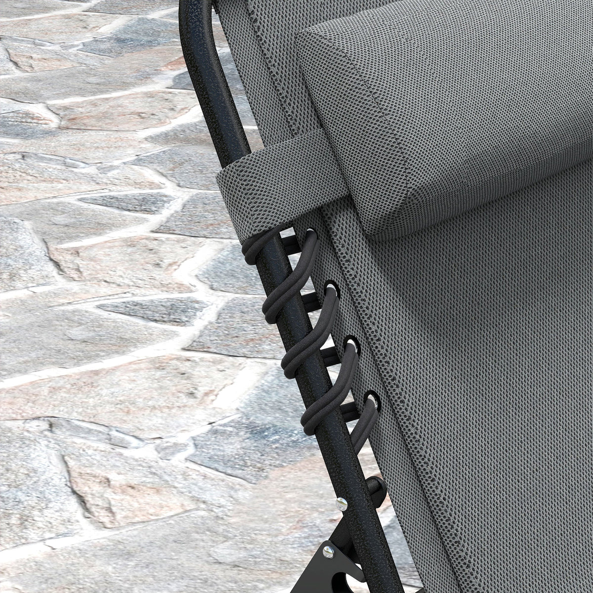 Folding Sun Lounger, Padded 5-Position Adjustable Weatherproof, Dark Grey