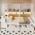 Multifunctional Bed 90x200cm with Desk, LED & Storage - White