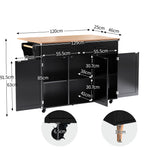 Dining Table Trolley with Folding Tabletop and Storage Cabinets, Black