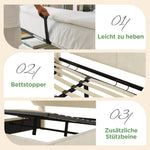 Upholstered Double Bed with Hydraulic Storage, LED, and USB Charging, 140x190cm, Beige Velvet