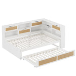 Sofa Bed, 140*200 Multifunctional with Pull-out & Storage, Wooden White
