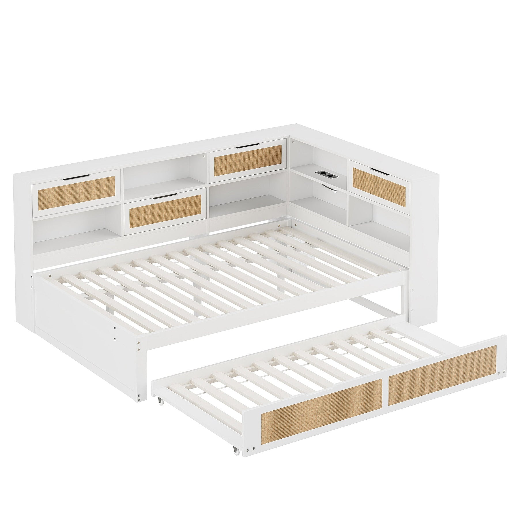 Sofa Bed, 140*200 Multifunctional with Pull-out & Storage, Wooden White