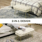 Footstool with Padded Seat, Metal Legs, Cream White Velvet