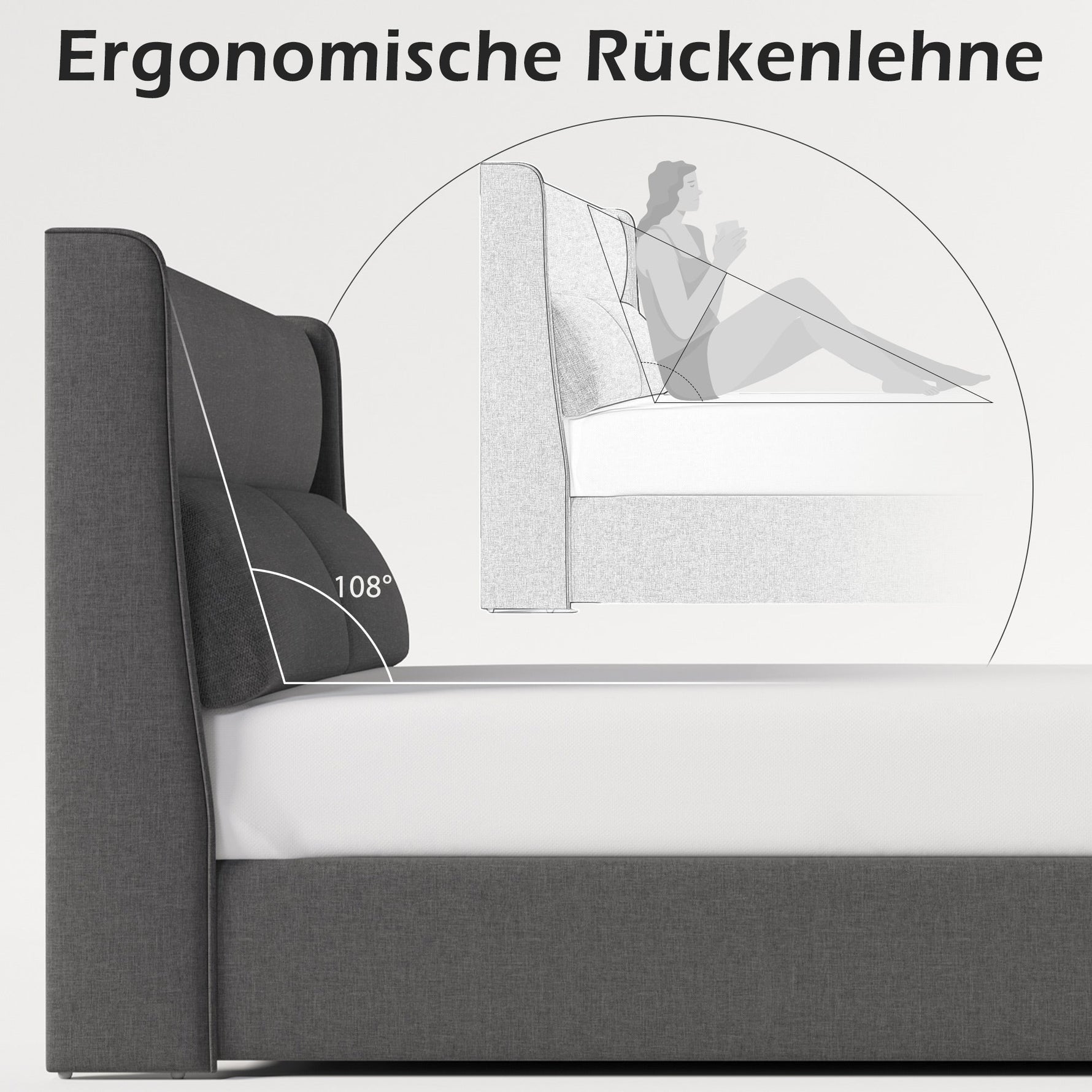 Upholstered Double Bed 180x200cm Hydraulic Storage Adjustable Headrest Linen Grey