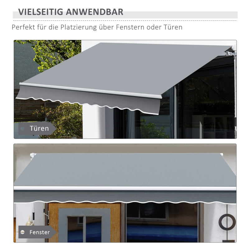 Retractable Awning, 3.95 x 2.45 m, Hand Crank, Polyester, Grey/White