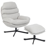 Reclining Armchair & Footstool Chenille Fabric - Cream White