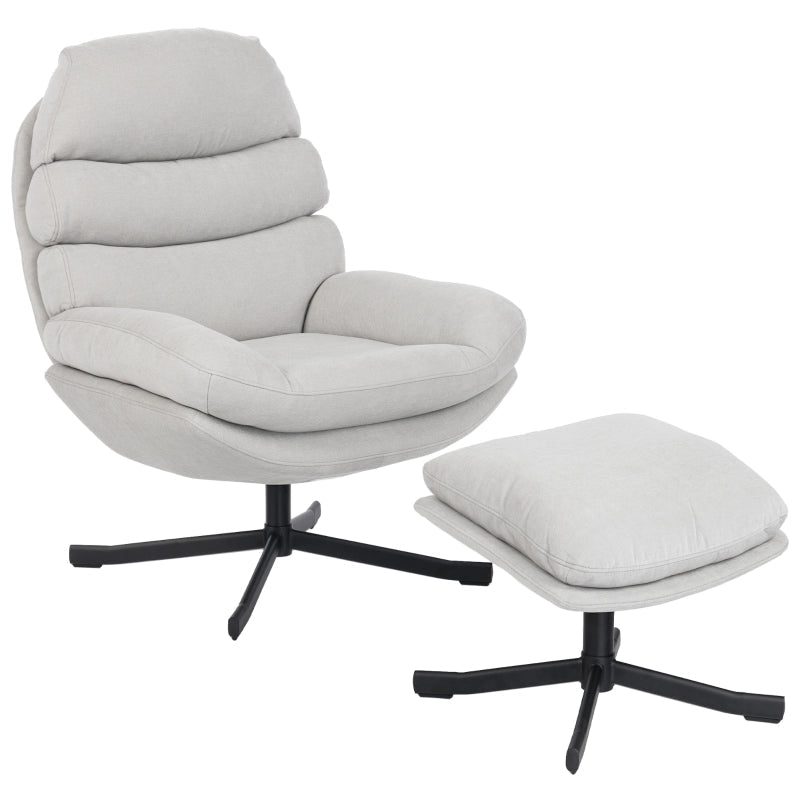 Reclining Armchair & Footstool Chenille Fabric - Cream White