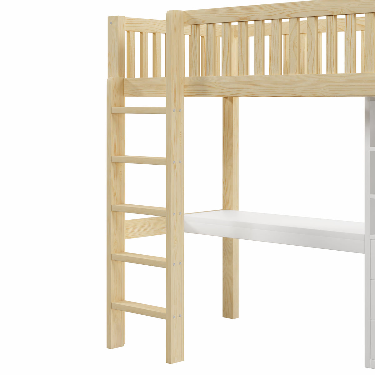 Loft Bed 90x200cm with Desk, Wardrobe & Drawers, Natural