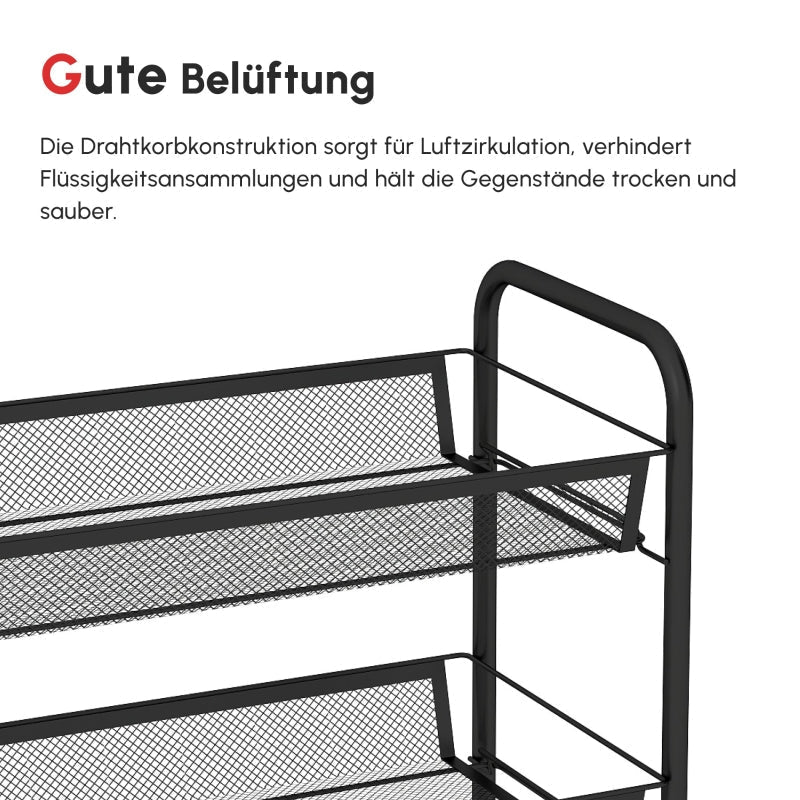 Rolling Cart 4 Tier, 5 Baskets, Steel Black