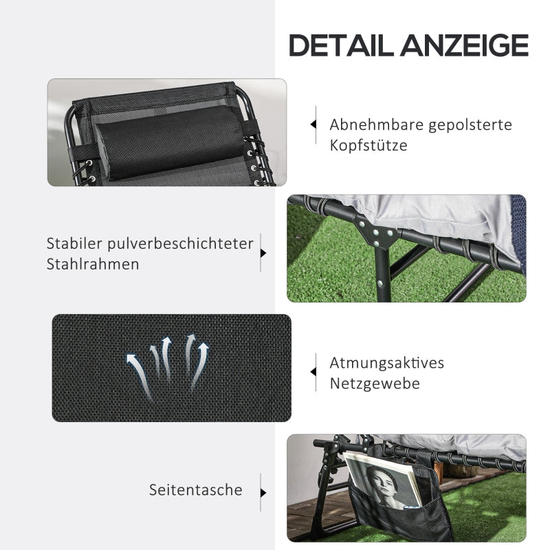 Folding Garden Lounger, 120kg 5-Position Reclining with Headrest, Steel Polyester Light Grey