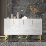 High-gloss Sideboard, 4 Doors, Metal Handles & Legs, White