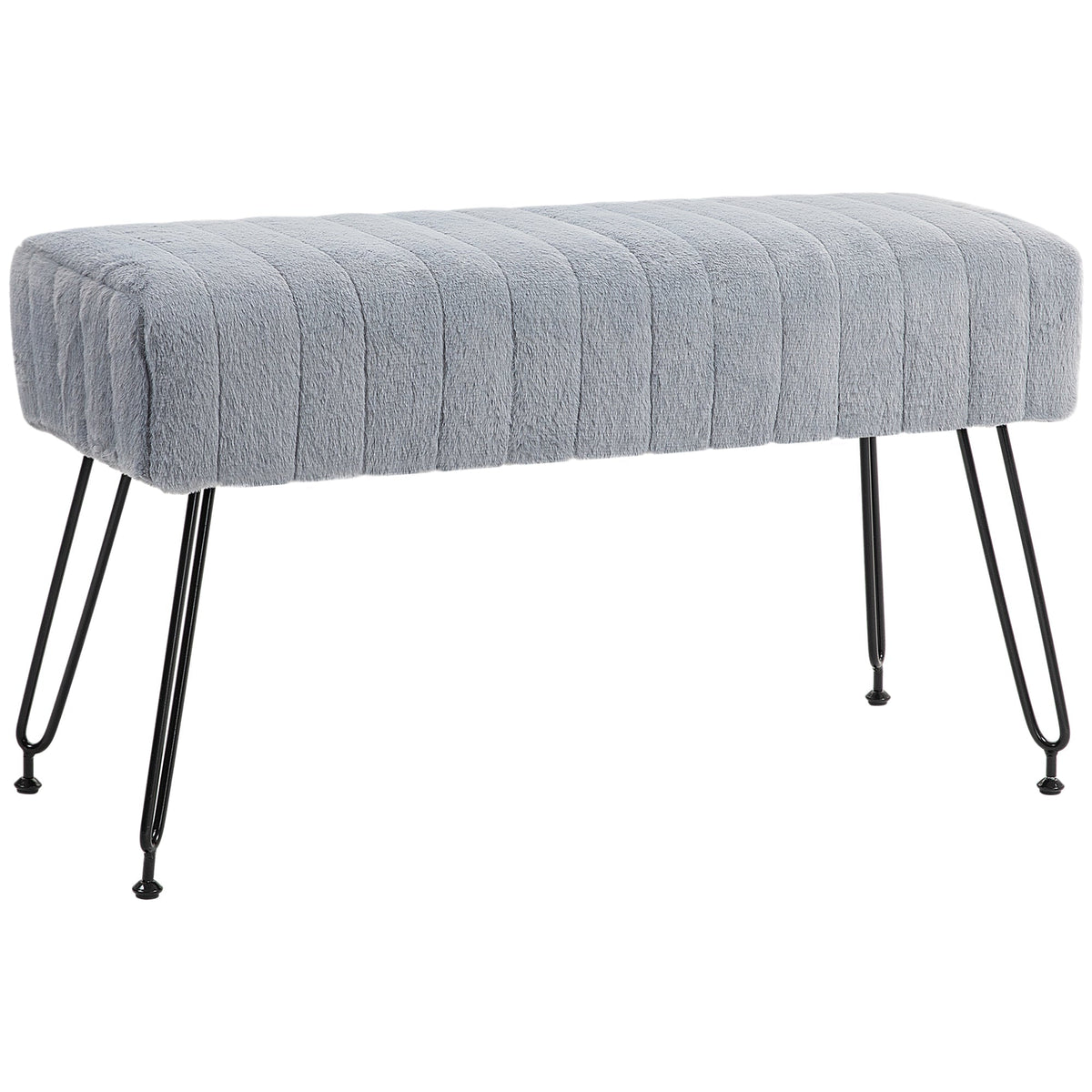 Upholstered Bench, Faux Fur, 82 x 30 x 47 cm, Gray