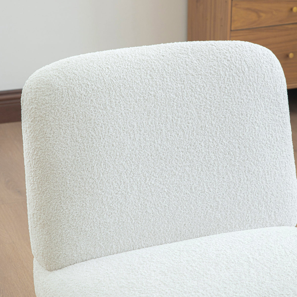 Scandinavian Lounge Chair with Wooden Frame and Soft Chenille Fabric, Ivory