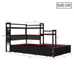 Gaming-Style Metal Bed Frame with 3 Drawers, LED Lighting, USB Ports, Pegboard and Side Shelves, Black Metal