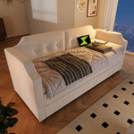 Upholstered Daybed 90x200cm with USB & 2 Drawers, Beige Velvet