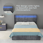 Modern Upholstered Bed with LED & Storage, 140x200 cm, Grey