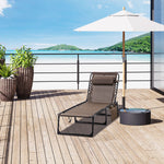 Folding Sun Lounger with Headrest & 5-Position Adjustable Backrest, Brown